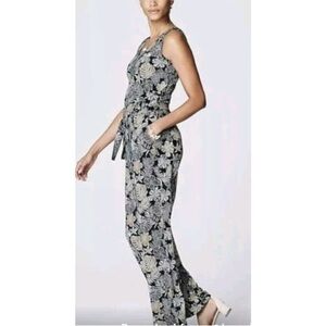 J. Jill Wearever Collection tropical print Wide Leg  Jumpsuit Tie Belt M